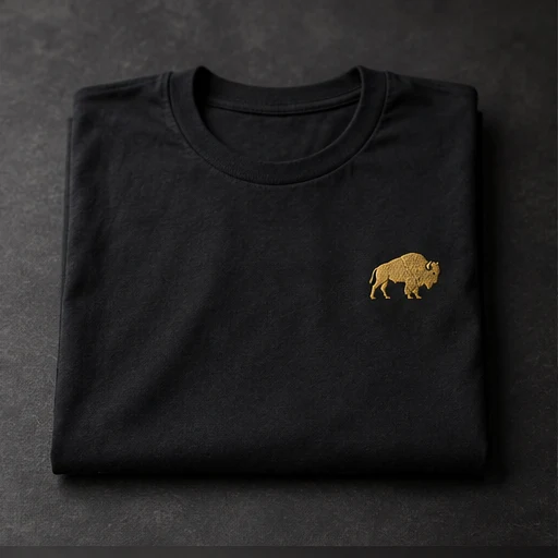 Concept preview of a black Millfort shirt with gold bison emblem