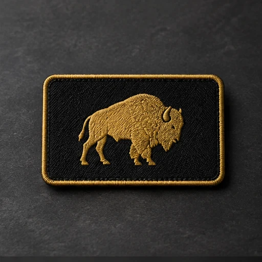 Concept preview of a black and gold bison patch